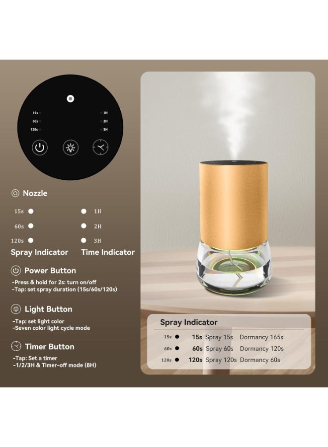 منشط نفطات أساسية بدون ماء بسعة كبيرة 100 ملليلتر يعمل بالبطارية منشط لعلاج الأعصاب اللاسلكي مع توقيت و 3 مستويات للغبار منشط للسيارة 7 أضواء LED ملونة (الشامبانيا) - Image 3